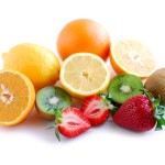 Assorted fruit on white background